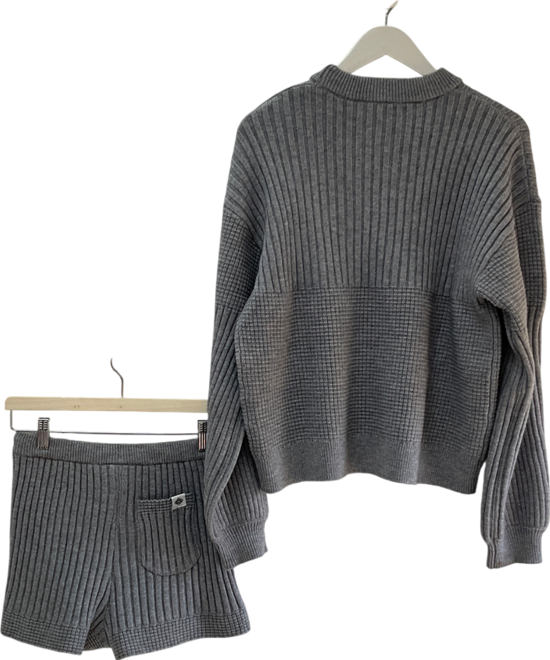 The Couture Club Grey Contrast Knit Oversized Crew & Contrast Knit Mini Shorts UK 8