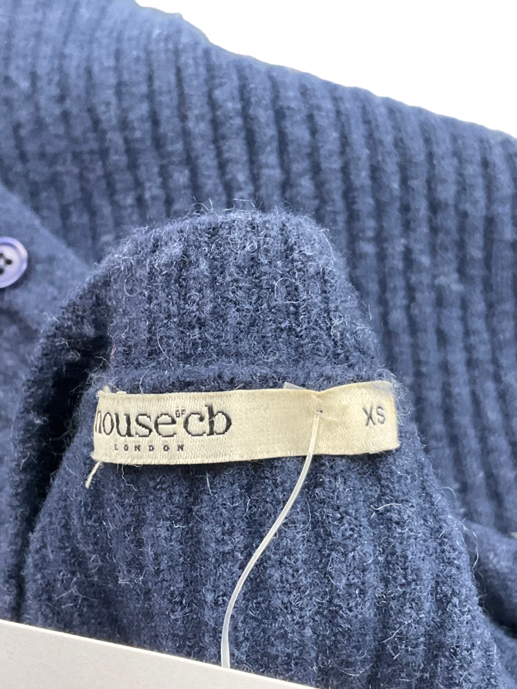 House of CB Blue B  V Neck Knitted Navy Long Sleeved Shirt UK XS