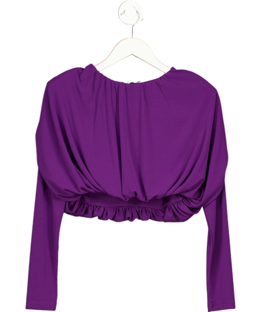 ZARA Purple Gathered Crepe Long Sleeve Crop Top UK S