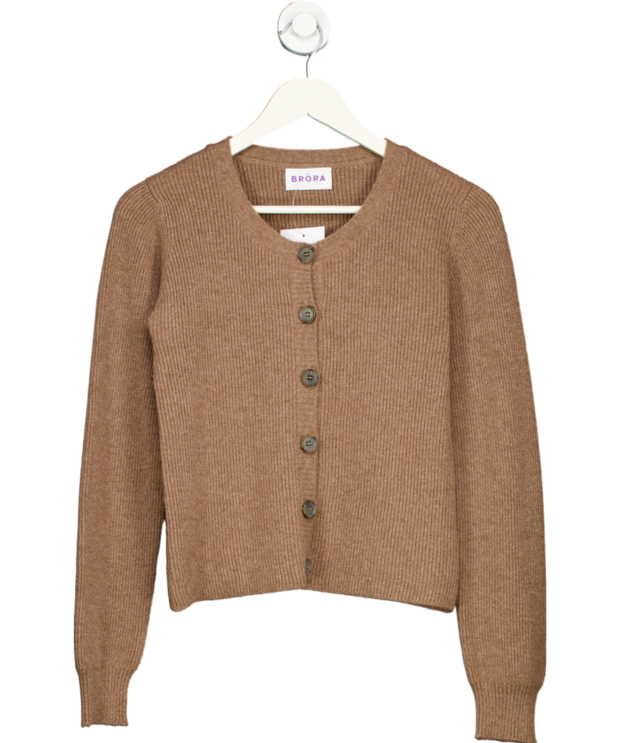 Brora Brown 100% Cashmere Round Neck Cardigan UK 8