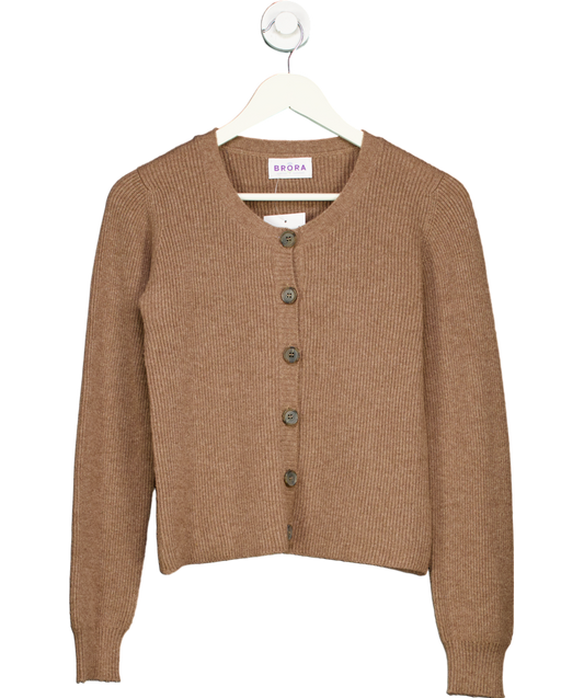 Brora Brown 100% Cashmere Round Neck Cardigan UK 8