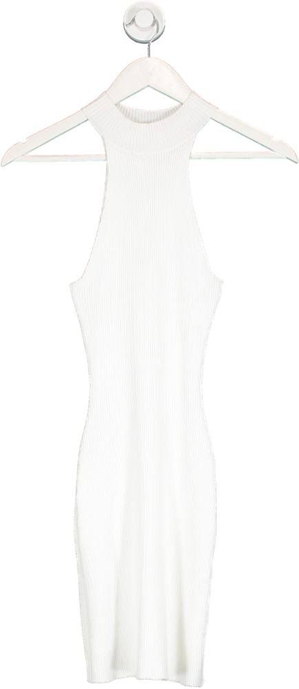 Missguided White High Neck Sleeveless Ribbed Mini Dress UK 8