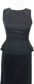 WHISTLES Black Fitted Bodycon Pencil Dress With Peplum Waist UK 6
