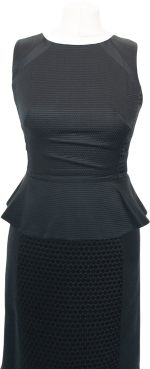 WHISTLES Black Fitted Bodycon Pencil Dress With Peplum Waist UK 6
