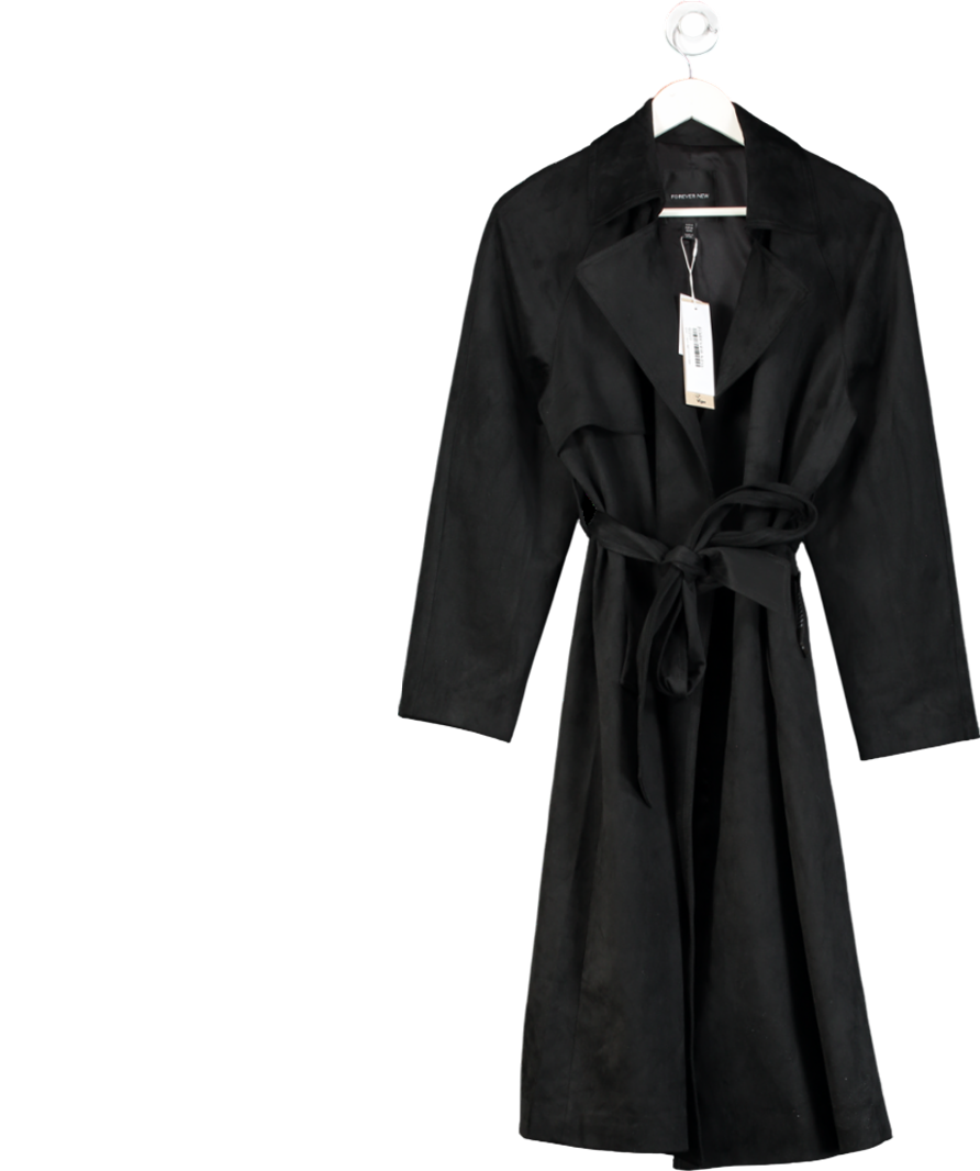 FOREVER NEW Black Cass Vegan Suede Trench Coat UK 10
