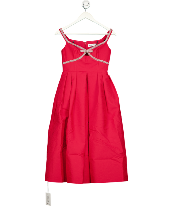 SELF PORTRAIT Crystal Bow-embellished Midi Dress In Red UK 8
