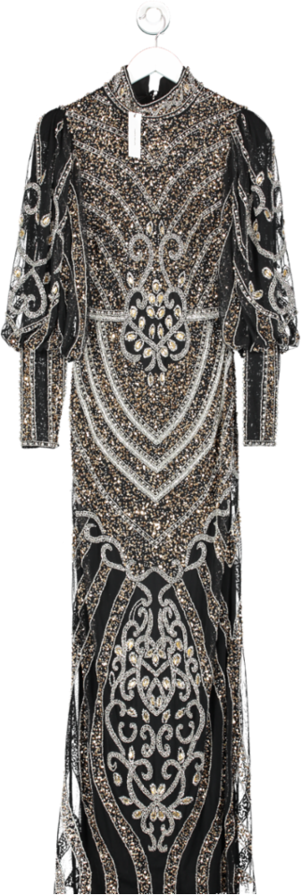 Karen Millen Black Crystal Embellished Balloon Sleeve Maxi Dress UK 6