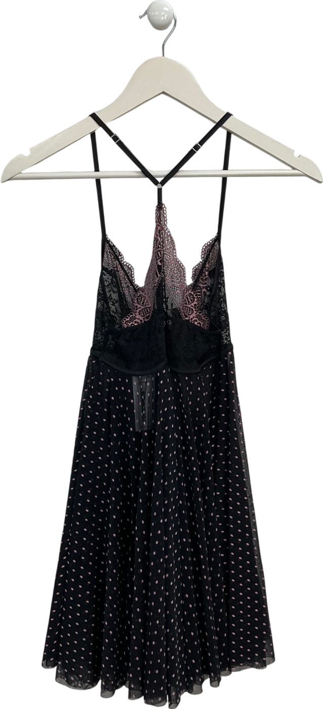 Intimissimi Black Lace Trimmed Sheer Mesh Slip Dressv UK XS/S