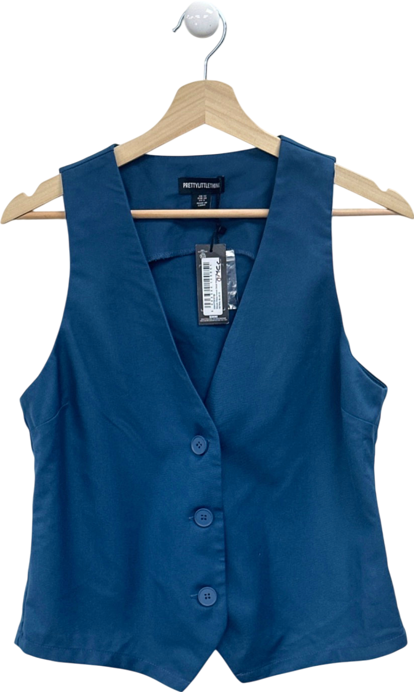 PrettyLittleThing Petrol Blue Woven Fitted Pocket Detail Waistcoat UK 10