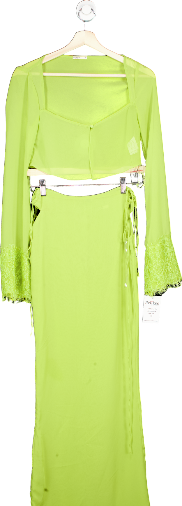 House of CB Lime Green Lace Detail Midi Sheer Dress UK XS