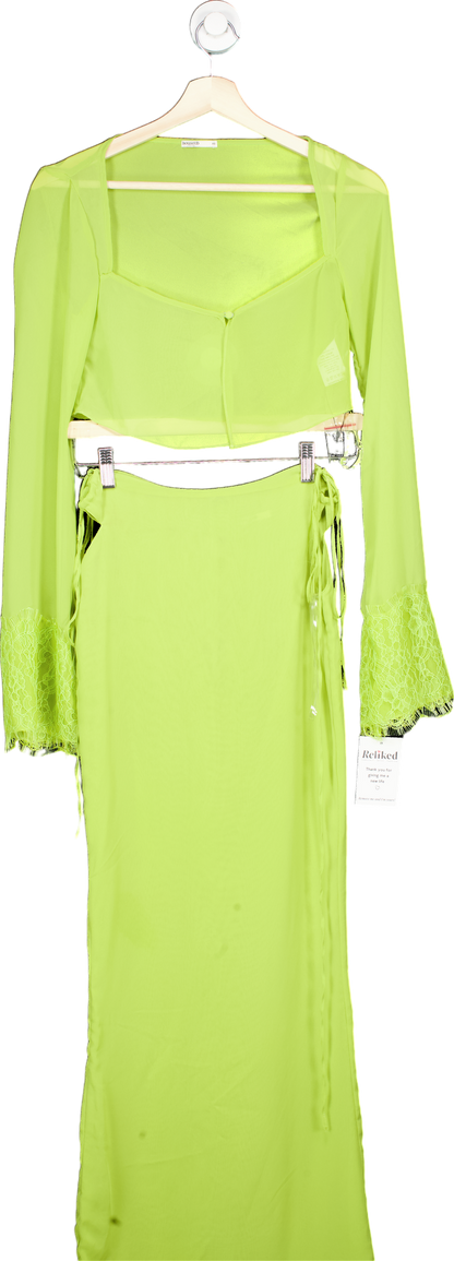 House of CB Lime Green Lace Detail Midi Sheer Dress UK XS