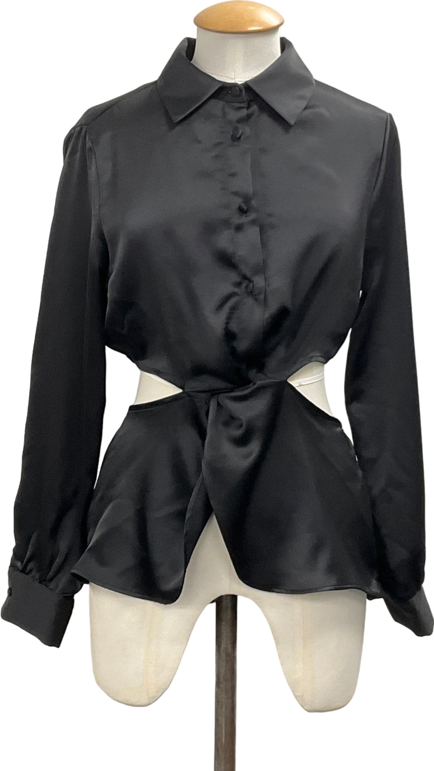 ZARA Black Satin Cut Out Blouse UK 8