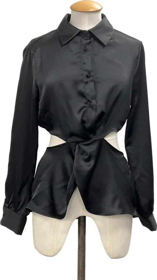 ZARA Black Satin Cut Out Blouse UK 8