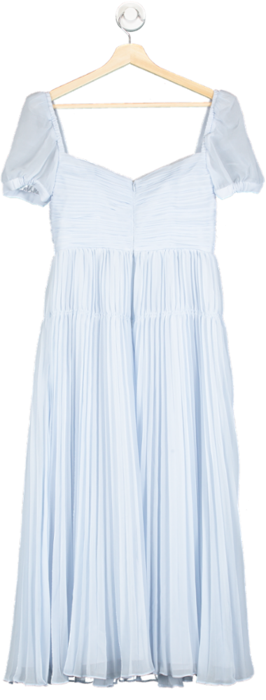 Self-Portrait Light Blue Sweetheart-Neck Pleated-Chiffon Midi Dress Size UK 10