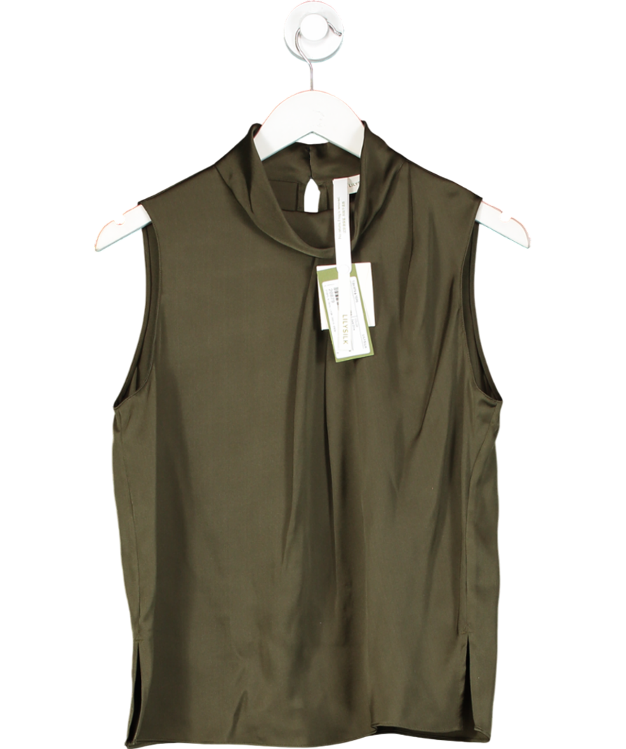 Lily Silk Green Asymmetrical Sleeveless Cowl Neck Top UK M