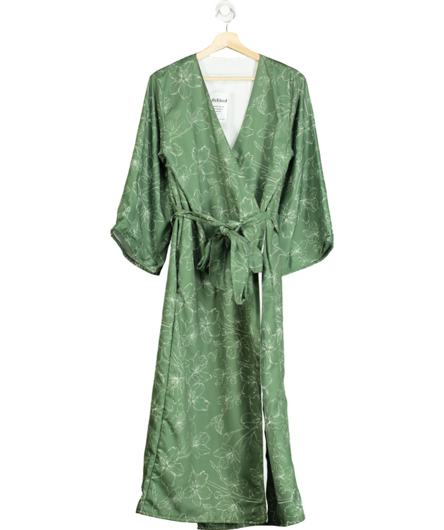 Green Floral Wrap Belted Robe UK M