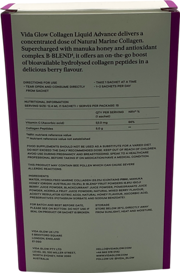 Vida Glow Collagen Liquid Advance Duo 15 servings