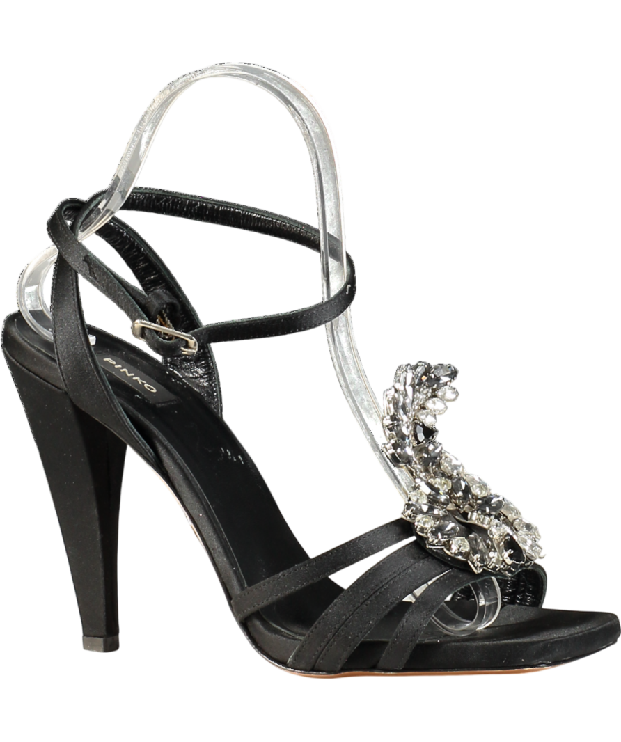 Pinko Black High Heel Sandals With A Crystal Brooch Detail W38