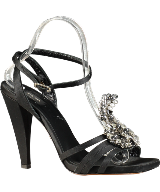 Pinko Black High Heel Sandals With A Crystal Brooch Detail W38