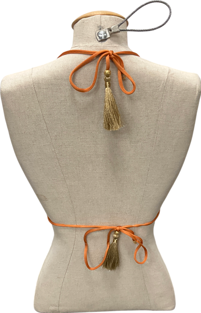 Orange Sparkly Bikini Top With Tassels UK S