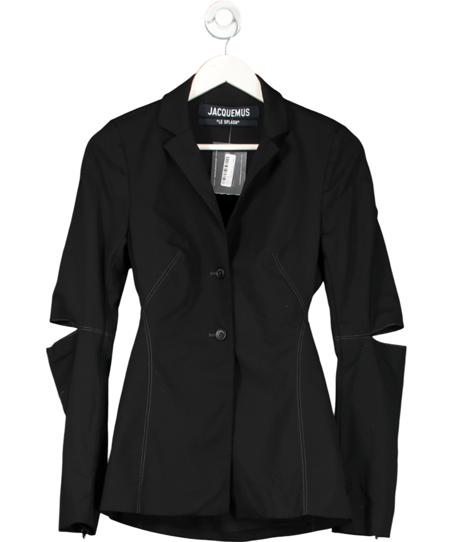 JACQUEMUS Black Melo Cutout Wool Blend Grain De Poudre Blazer UK 8