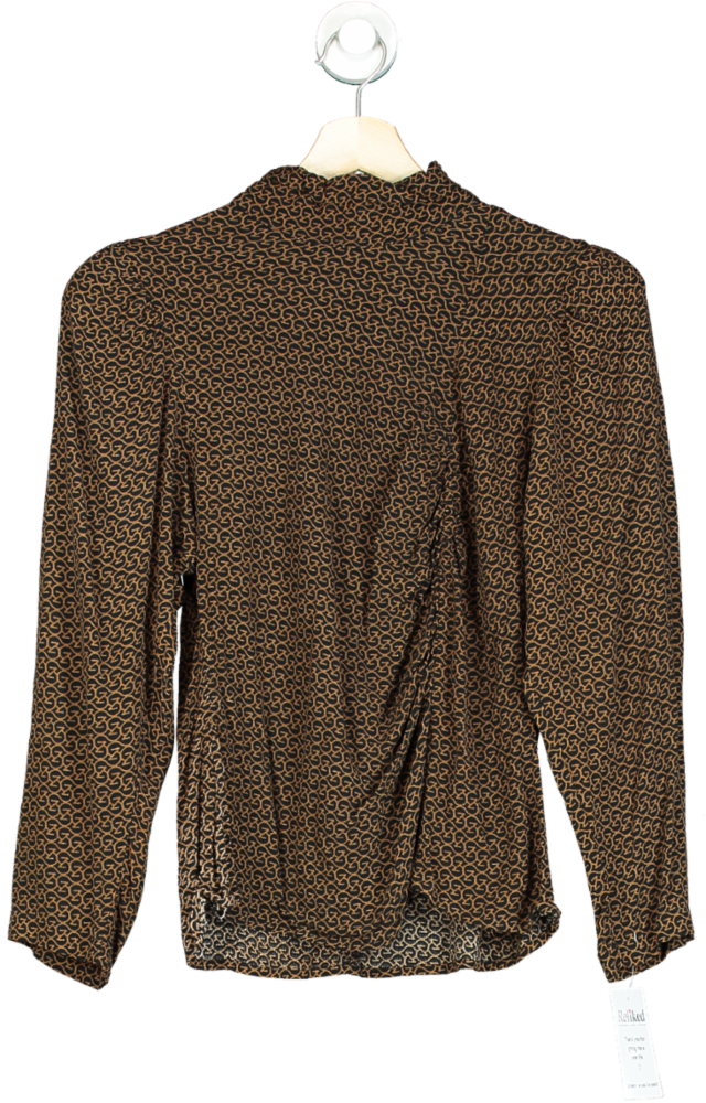 Gestuz Brown Patterned Long Sleeve Top UK 10