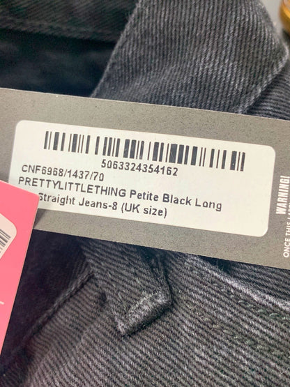 PrettyLittleThing Black Petite Long Straight Jeans UK 8