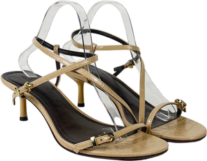 M&S Nude Buckle Strappy Kitten Heel Sandals UK 8 EU 41