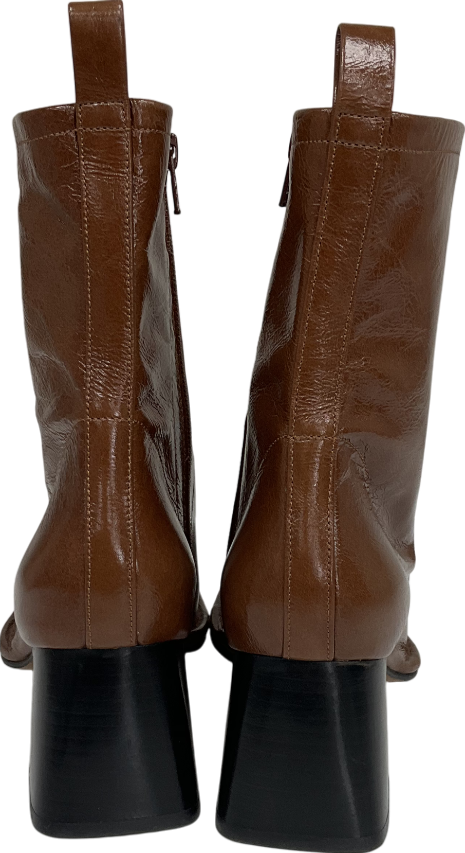 River Island Brown Leather Stitched Block Heeled Boots UK 5 EU 38 👠