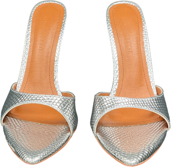Cult of coquette Metallic Gia Silver Reptile Vegan Mules 120 Mm UK 6 EU 39 👠
