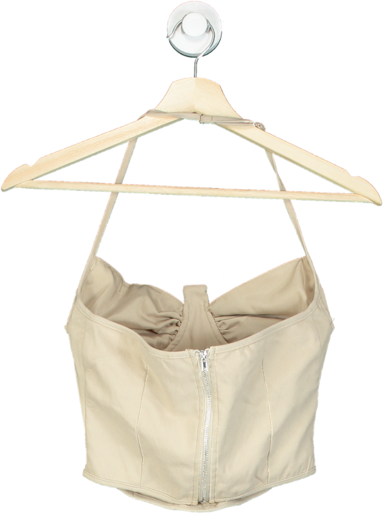 Pretty Little Thing Beige Halter Neck Crop Top UK 10