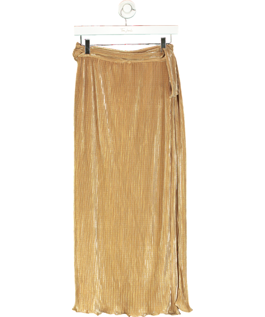 Never Fully Dressed Metallic Jaspre Plisse Midi Skirt In Gold UK 8