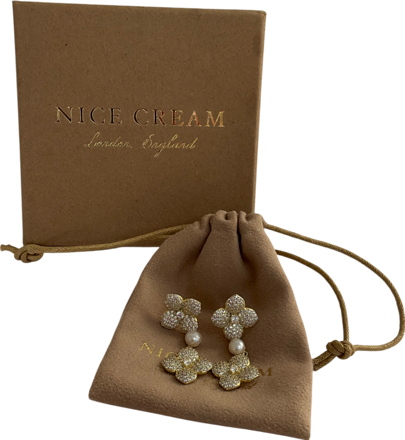 Nice Cream London Metallic Hydrangea Pearl Drop Earring One Size