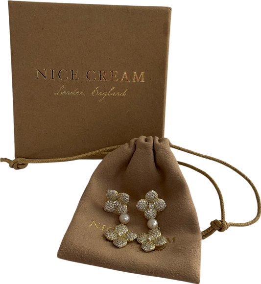 Nice Cream London Metallic Hydrangea Pearl Drop Earring One Size