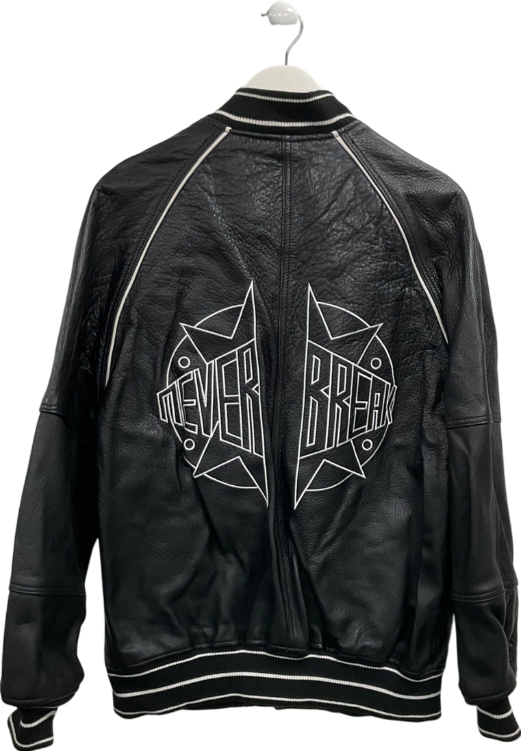 ZARA Black Legendary Mood Oversized Leather Varsity Jacket UK M