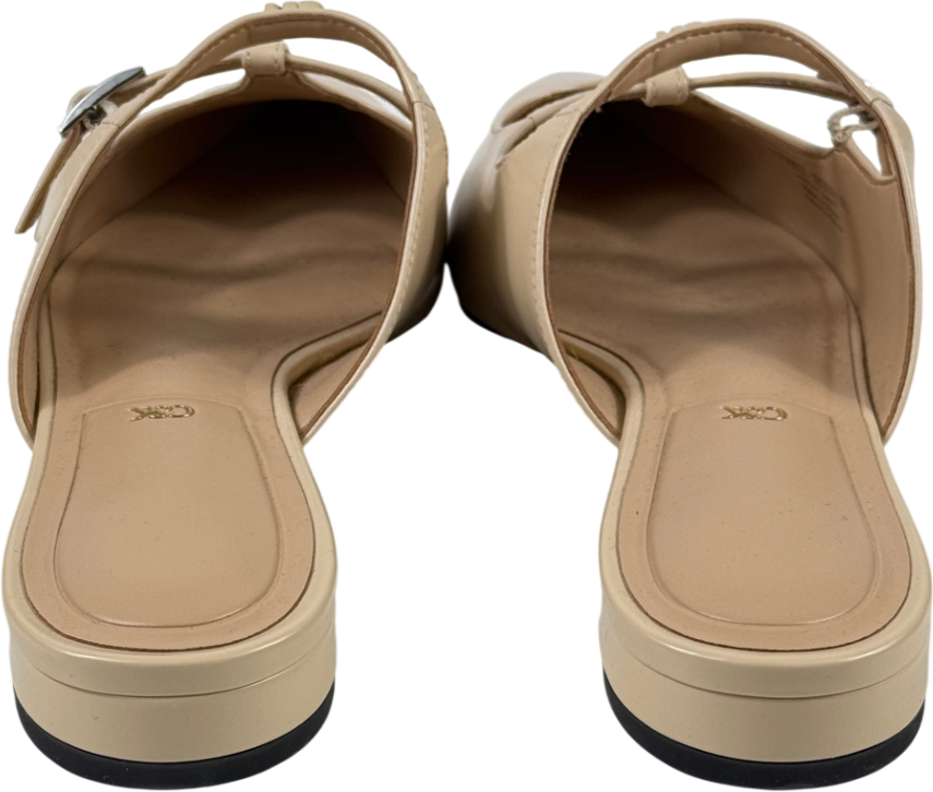 CHARLES & KEITH Beige Leather T-bar Double-strap Mules UK 6 EU 39 👠