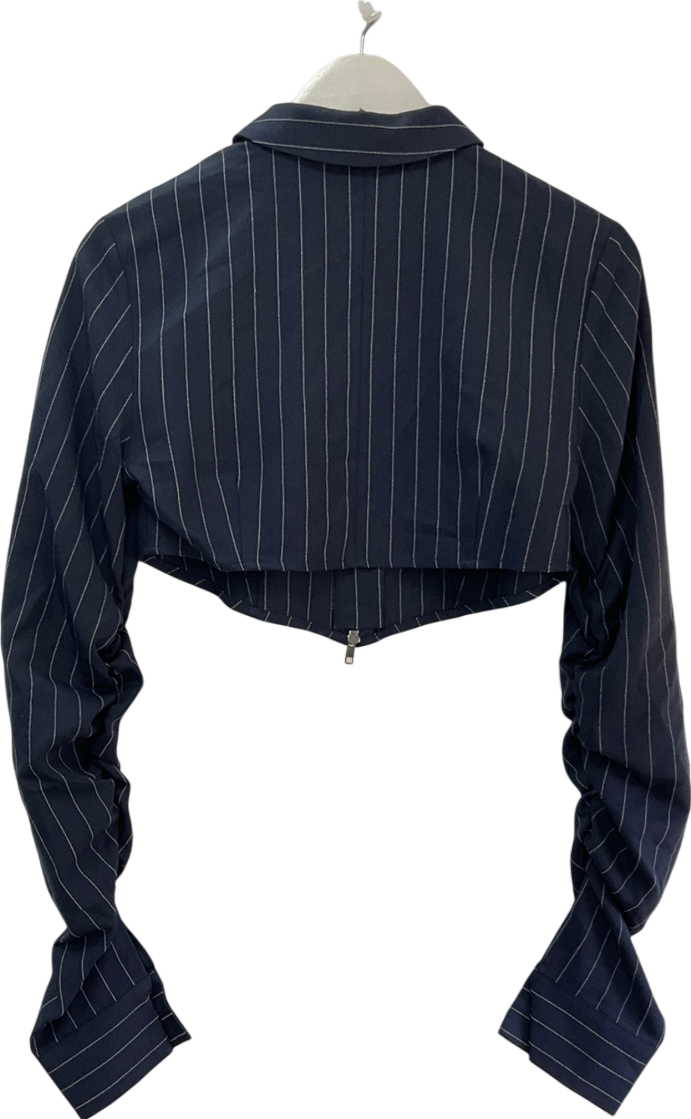 Collusion Blue Cropped Shirt In Navy Pinstripe UK 10