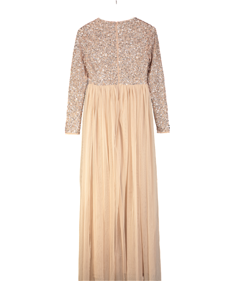 Maya Deluxe Pink Maya Embellished Long Sleeve Maxi Dress UK 10