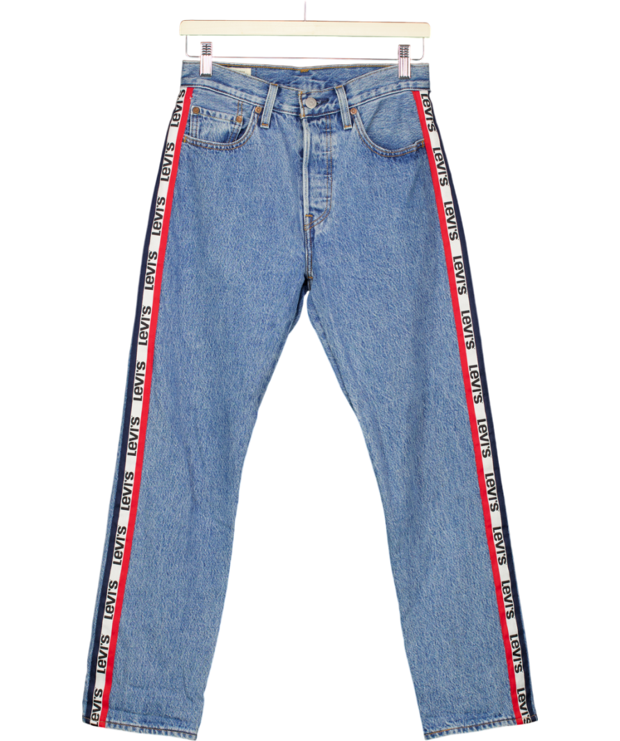 levis Blue 501 Side Tape Button Fly Straight Jeans W26