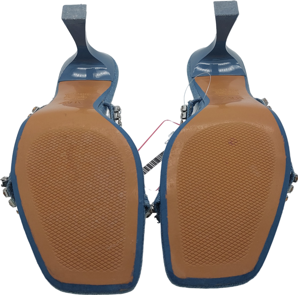 ZARA Blue Embellished Denim Heeled Sandals UK 4 EU 37 👠