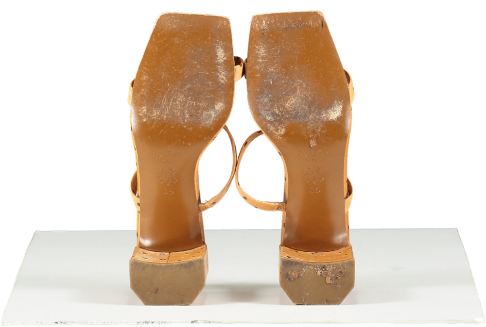 BY FAR TAN LEATHER DOTTED HEELED MULES UK 2