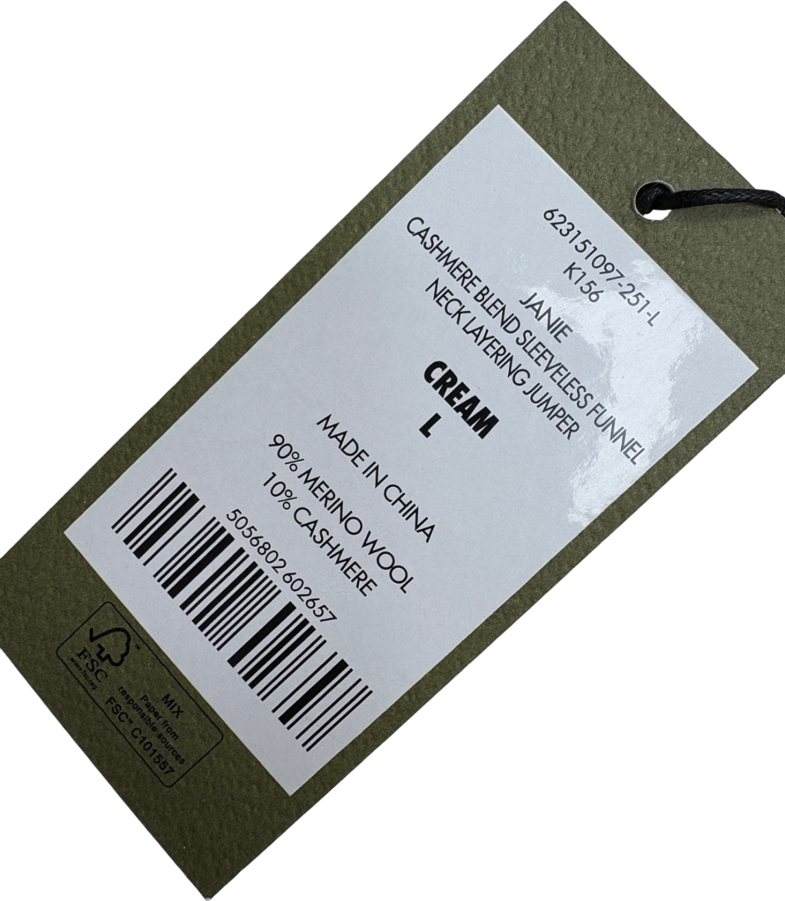 Cefinn Cream Janie Cashmere Blend Funnel Neck Sleeveless Jumper UK L