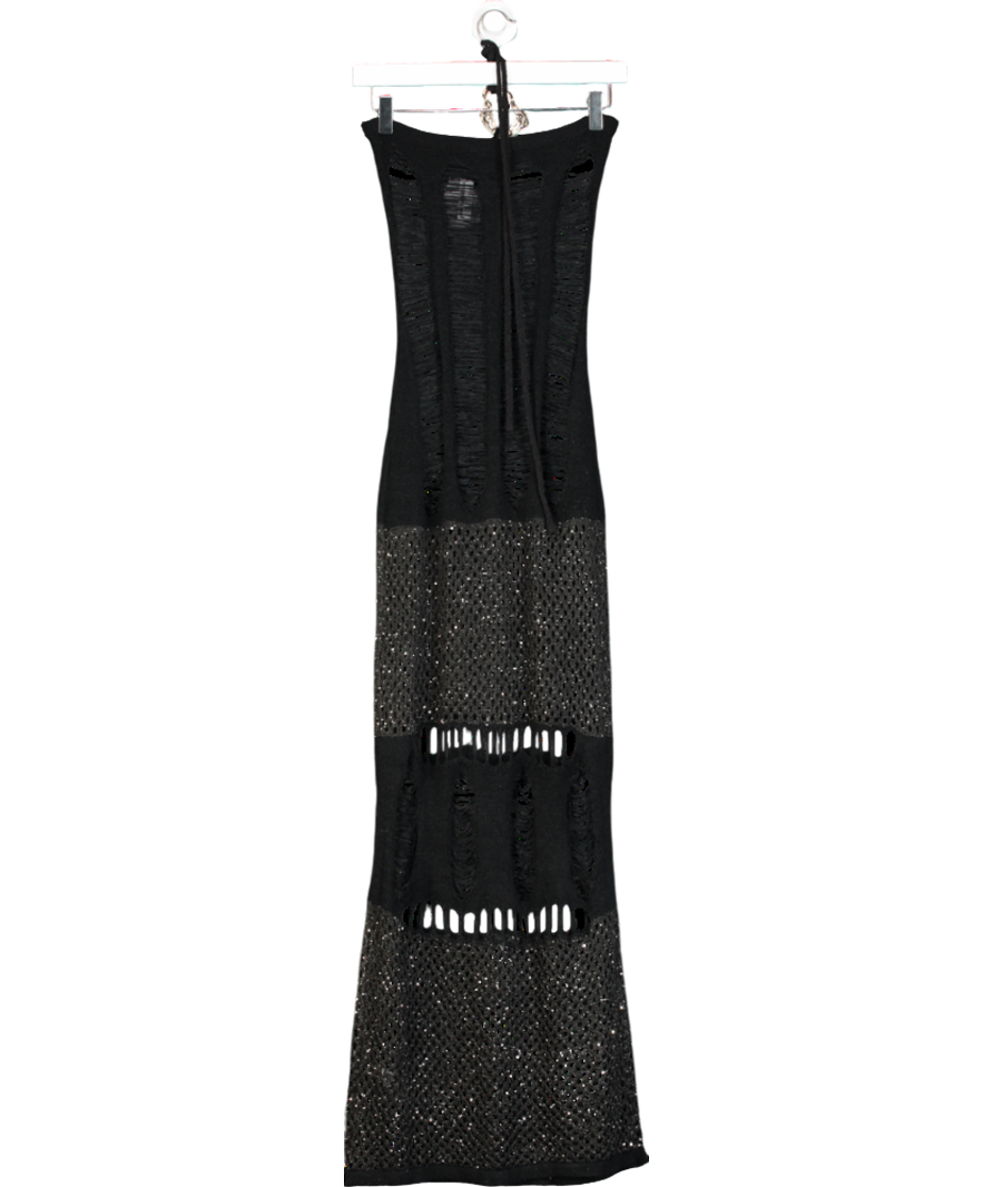 Jaded London Black Venus Knit Mix Halter Neck Maxi Dress UK XS