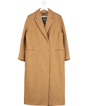 Whistles Beige Tan Point-collar Double-breasted Textured-wool Coat UK 16
