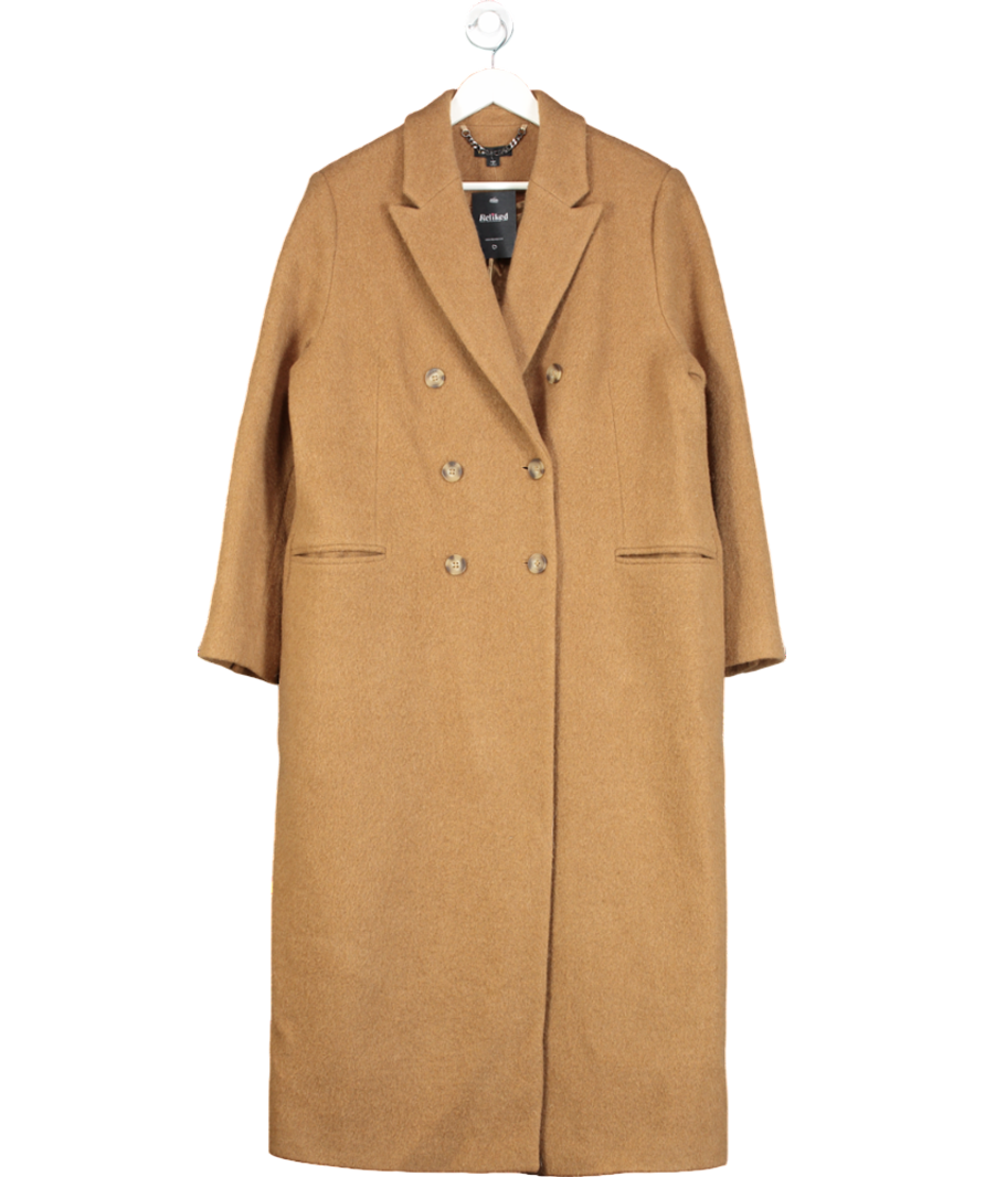 Whistles Beige Tan Point-collar Double-breasted Textured-wool Coat UK 16