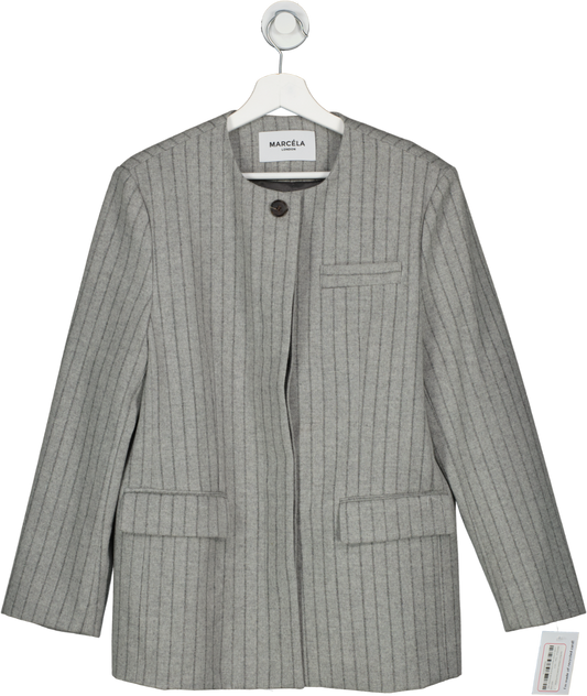 MARCÉLA Gal Wool Collarless Jacket Grey Pinstripe UK S