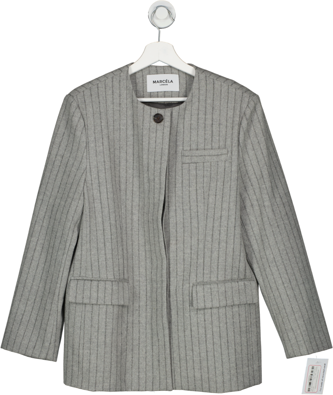 MARCÉLA Gal Wool Collarless Jacket Grey Pinstripe UK S