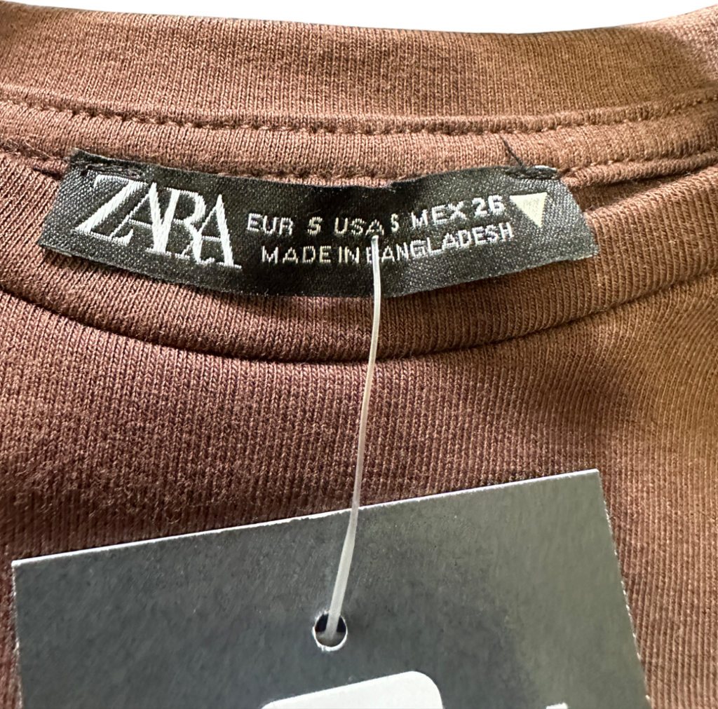 ZARA Brown Limitless Contour Cropped Long Sleeve Top UK S