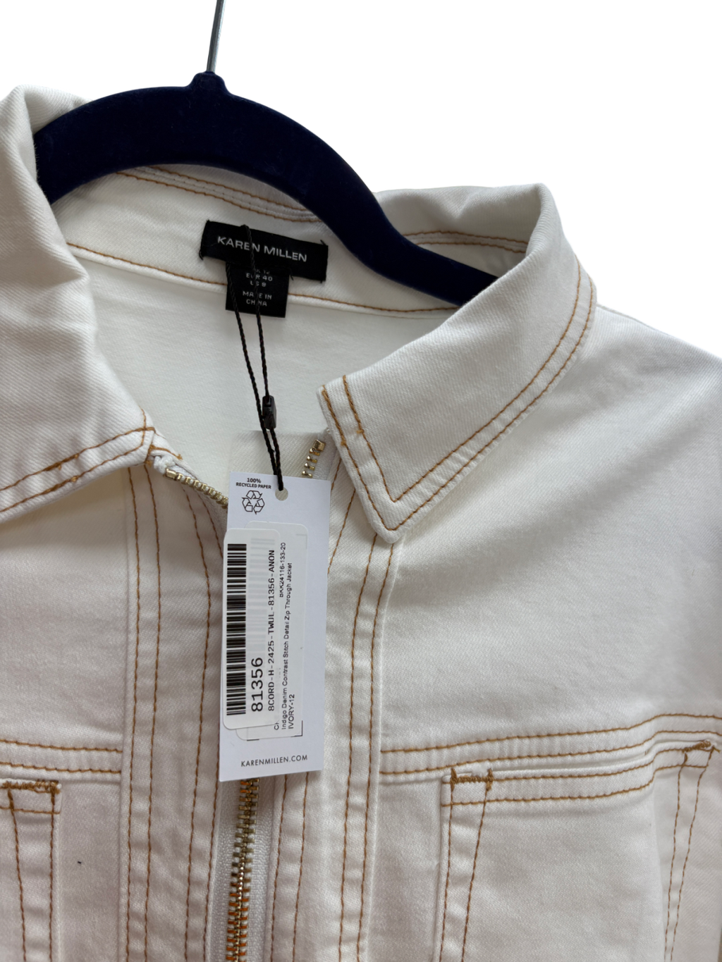 Karen Millen White Denim Contrast Stitch Jacket And Barrel Leg Jeans Set UK 12