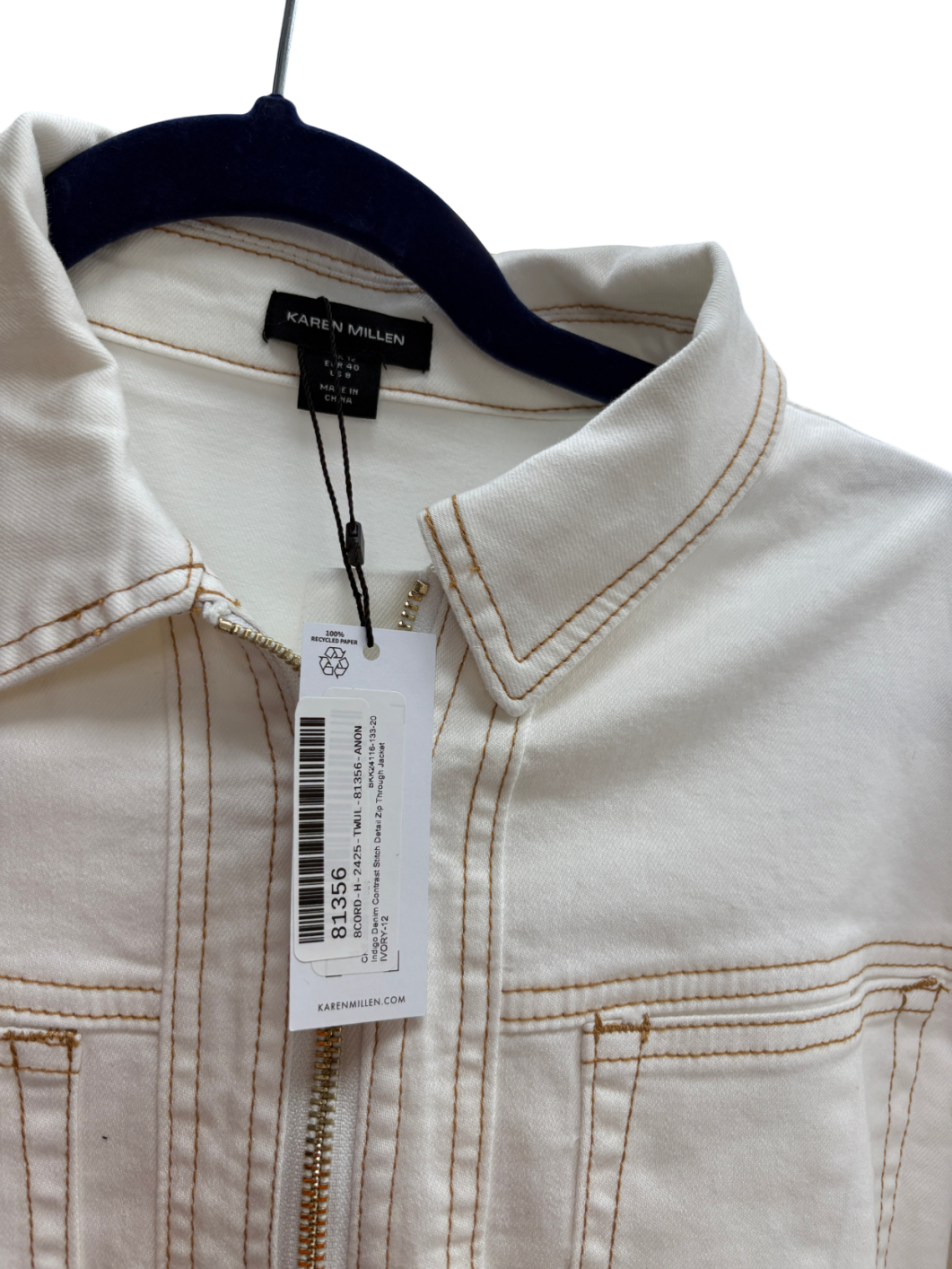 Karen Millen White Denim Contrast Stitch Jacket And Barrel Leg Jeans Set UK 12